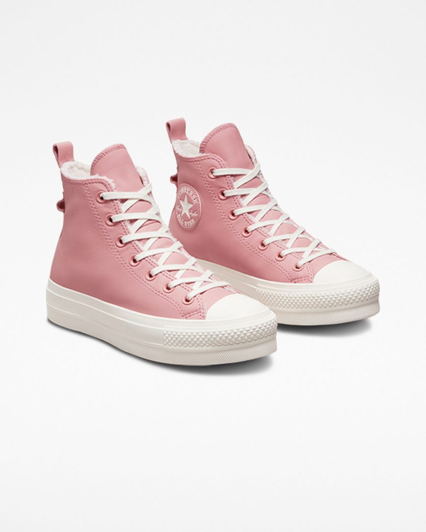 Women's Converse Chuck Taylor All Star Lift Lined Leather High Top Platform Shoes Pink | AU 4C958C